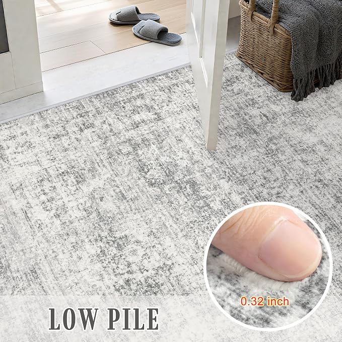 6x9 Area Rug Living Room: Modern Washable Soft Carpet Black Grey | - Image 7