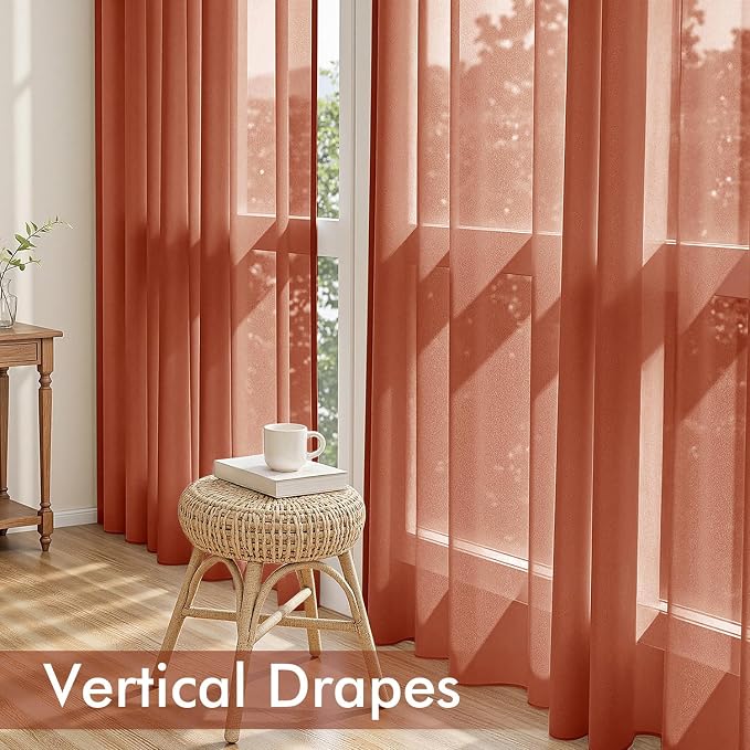 MIULEE 4 Panels Fall Burnt Orange Sheer Curtains 54 x 63 Inches | Light - Image 5