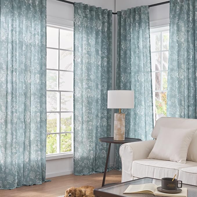 jinchan Linen Floral Curtains for Living Room, 84 Inch Length Curtains - Image 2