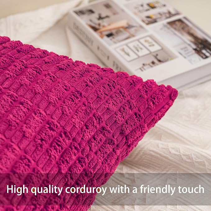 Pack of 2 Corduroy Decorative Throw Pillow Covers 18x18 InchSoft Boho Striped - Image 2
