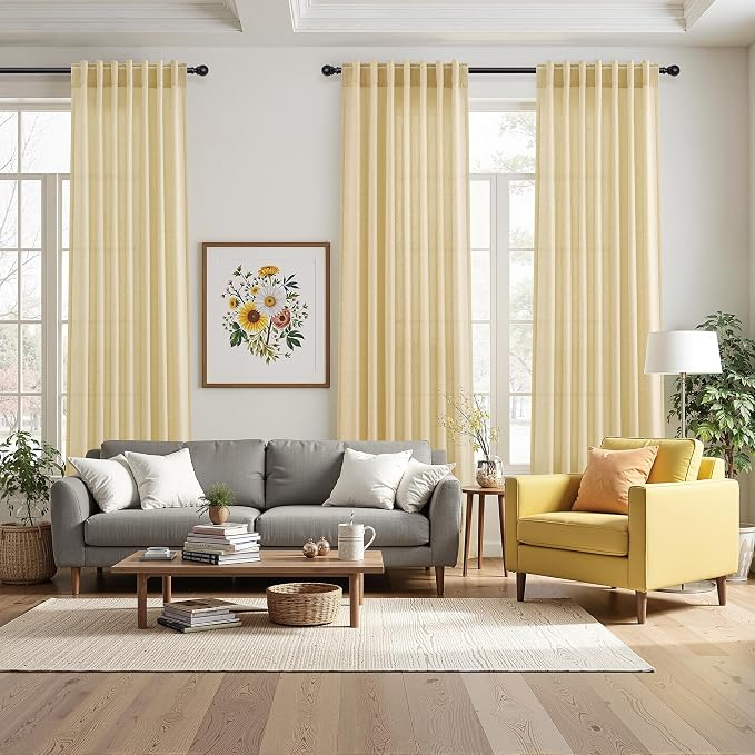 Nanspring Cream Yellow Linen Curtains 84 Inch Length - Image 7