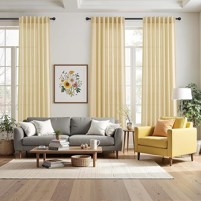 Nanspring Cream Yellow Linen Curtains 90 Inches Long - Image 7