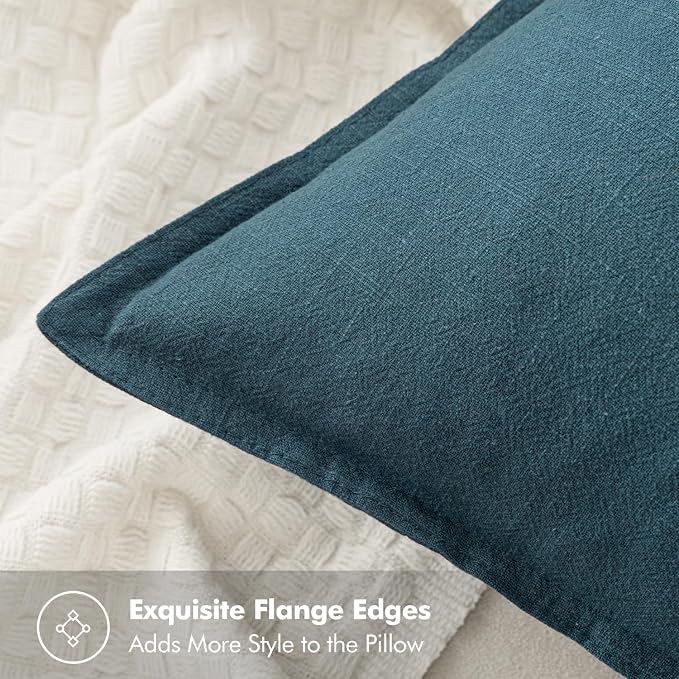 MIULEE Decorative Linen Pillow Covers 16x16 Inch Blue ​Boho Farmhouse​ ​Neutral - Image 2