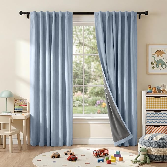 RYB HOME Smoky Blue 100% Blackout Curtains by RYBHOME