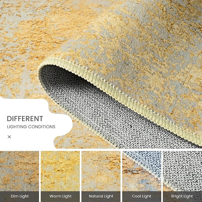 Area Rug 4x6 Rug Washable Boho Rugs Non Slip Low Pile Abstract Small Carpet - Image 4