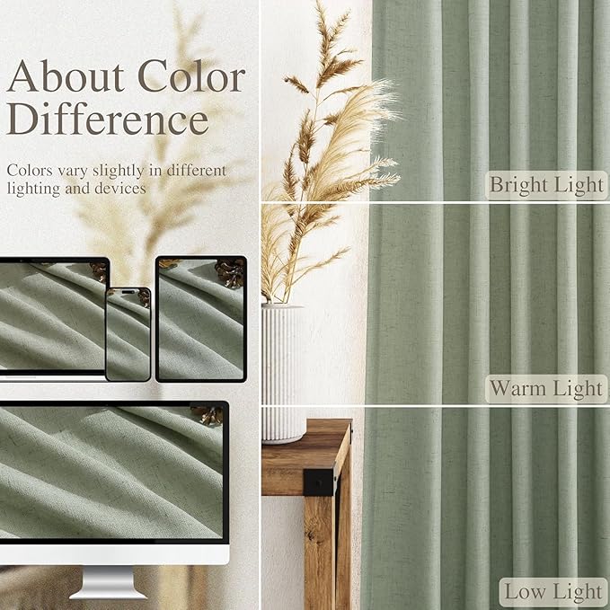 Desert Sage Linen Curtains for Living Room 105 Inches Long Light Filtering Semi - Image 3