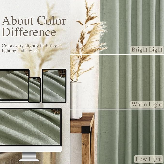 Desert Sage Linen Curtains for Living Room 94 Inches Long Light Filtering Semi - Image 3