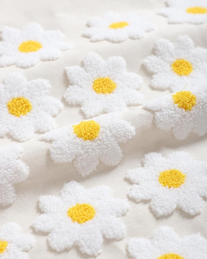 katre home madame & textile Throw Pillow Cover – Handcrafted Daisy Design on Natural Cotton – 18x18 inch – Decorative Punch Needle Cushion Cover – Boho Floral Accent Pillowcase