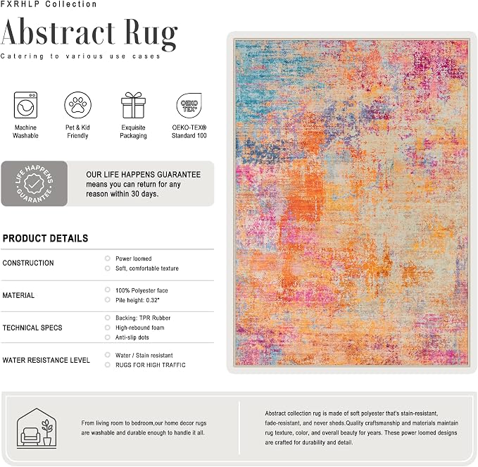 Area Rug Living Room: 6x6 Modern Washable Soft Carpet Galaxy Haze | - Image 3
