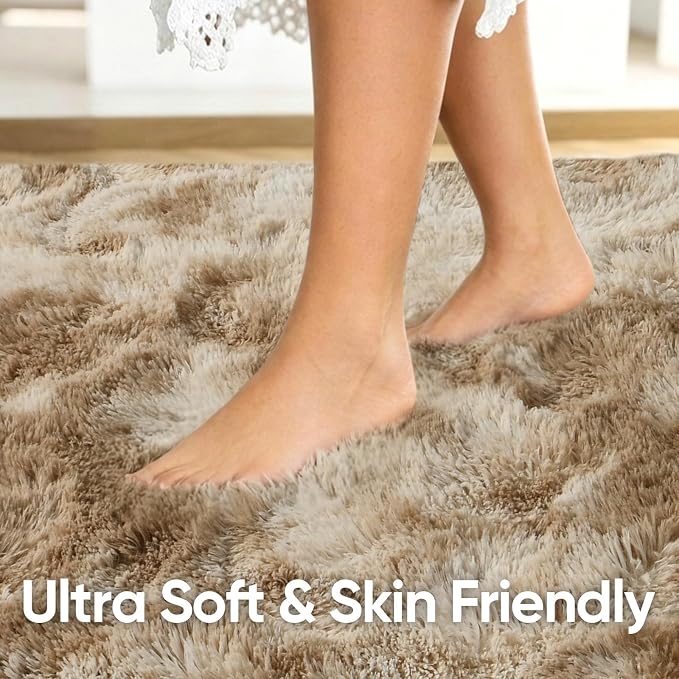 6x9 Large Tie-Dyed Beige Fluffy Area Rug Non-Slip - Image 5