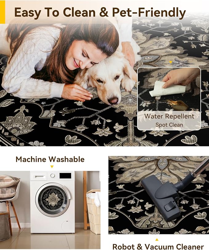RELEANY Area Rugs 6ft Washable Non-Slip, Floral Vintage Distress Print Pattern - Image 5