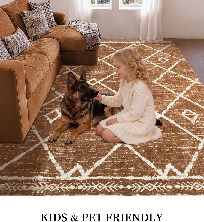 YIHOUSE Western Area Rugs for Living Room 5x7, Moroccan Aztec Burnt Orange Rug - Image 2
