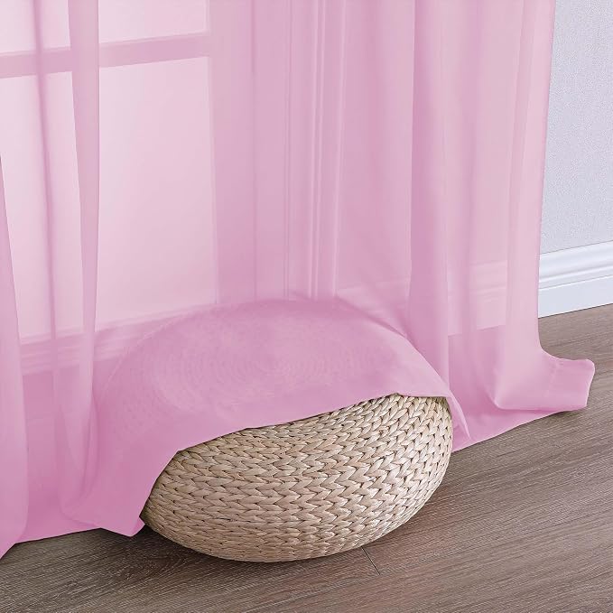 Chyhomenyc Pink Sheer Curtains 90 Inches Long 2 Panels, Light Filtering Pink - Image 8