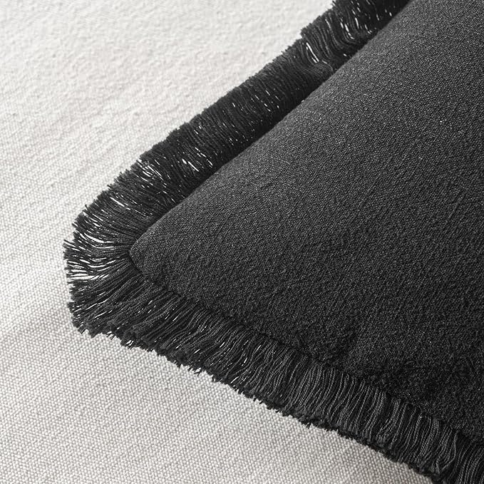 MIULEE Boho Linen Fringe Decorative Euro Throw Pillow Covers Black 24x24 | Set - Image 3