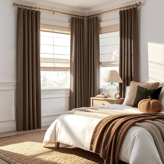 RYB HOME 100% Blackout Linen Textured Curtains 96 inches Long, Thermal - Image 2