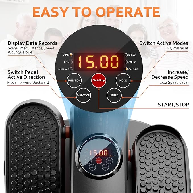 Under Desk Elliptical Machine, Ellipse Exerciser as Seen on TV for Seniors with Remote Control & 12 Adjustable Speeds, Elliptical Machine for Home