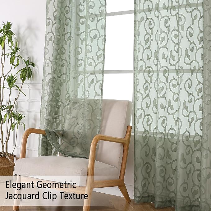 OWENIE Sage Green Semi Sheer Curtains 84 inches Long - Image 4