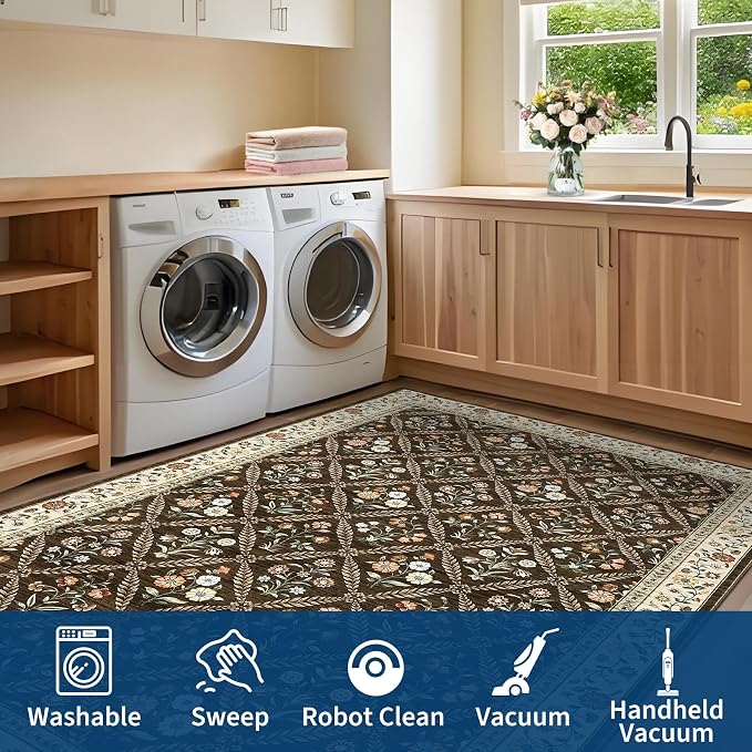 Washable Kitchen Runner 2x6 Non-Slip Floral Carpet Runner - Image 7