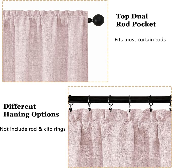 OWENIE Blush Pink Valances for Windows 1 Pcs 24 Inch Length, Light Filtering - Image 4