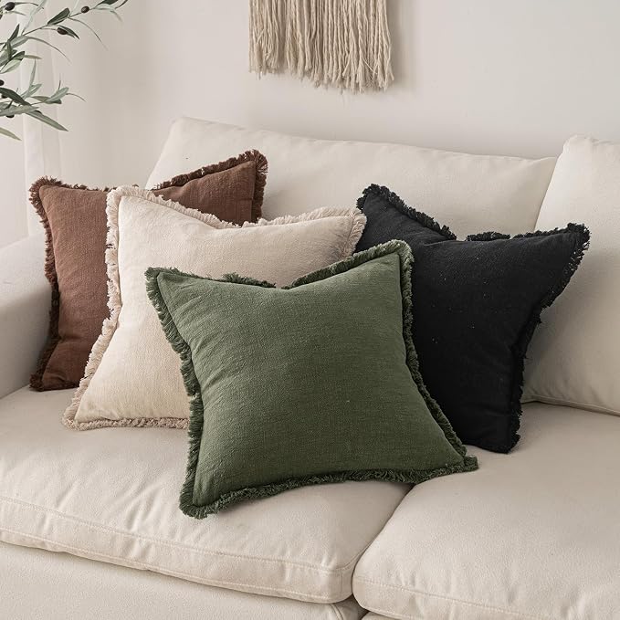 MIULEE Boho Linen Fringe Decorative Lumbar Throw Pillow Covers Black 12x20 | - Image 5