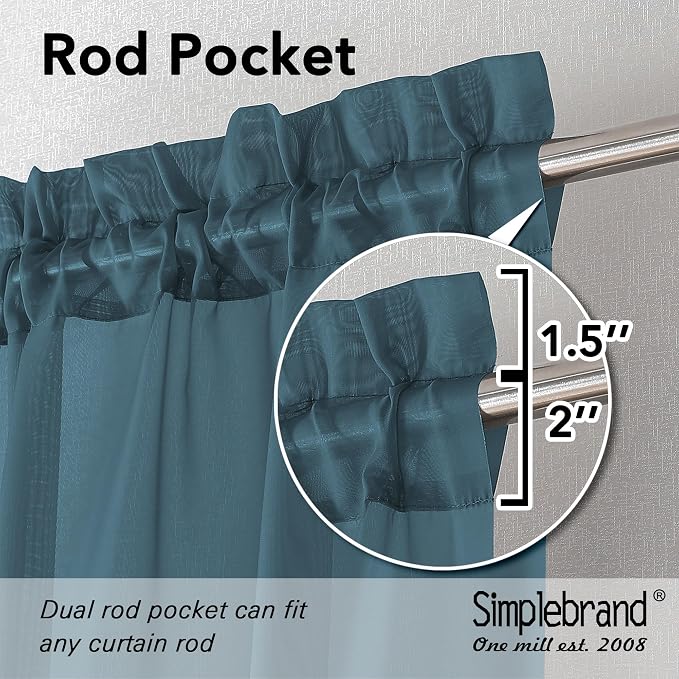Simplebrand Dusty Blue Short Sheer Curtains 45 Inch Length - Image 2