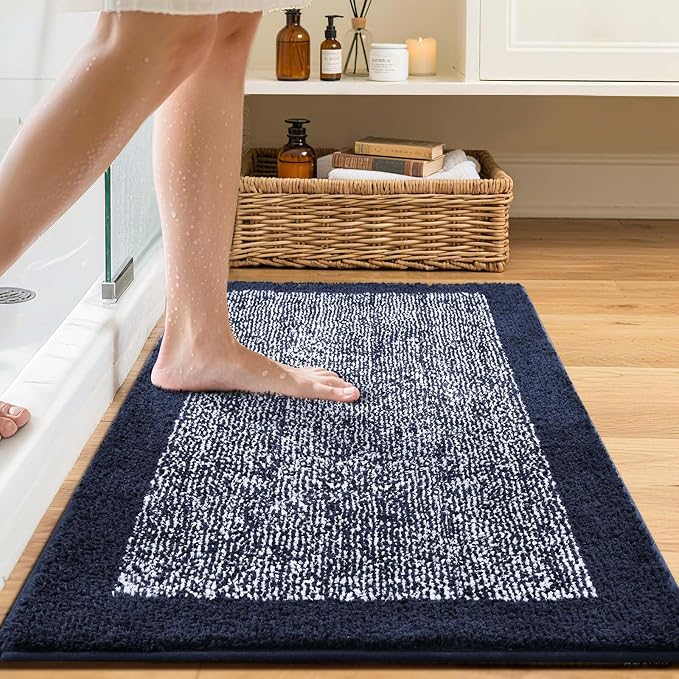 36x24 Large Bathroom Rugs Washable Non Slip, Dark Blue Bath Mat - Image 2