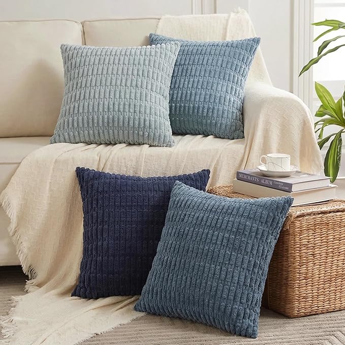 Fancy Homi Set of 4 Blue Boho Decorative Throw Pillow Covers 22x22 Inch by Fancy+Homi