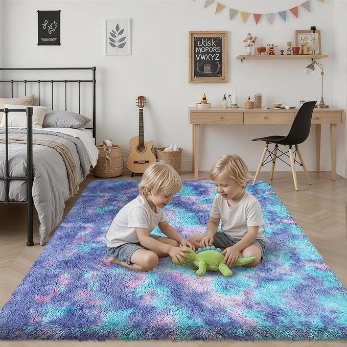 9x12 Area Rug Living Room Bedroom: Fluffy Plush Shag Carpet Rainbow - Image 7