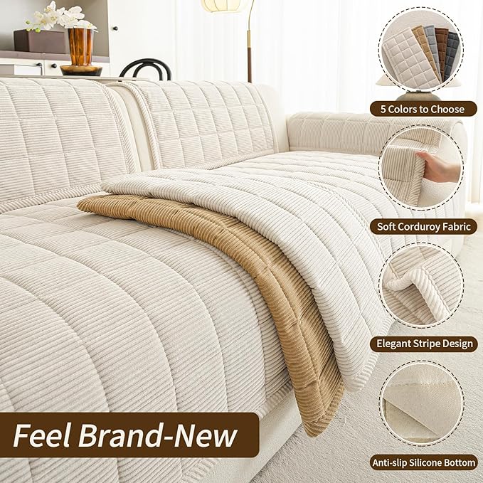 Velvet Couch Covers for Sectional Sofa Washable, Non-Slip L Shaped Sectional - Image 4