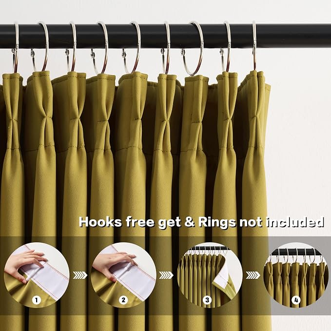 Yellow Pinch Pleated Curtains 102 Inch Length 2 Panels Set Noise Cancelling - Image 2