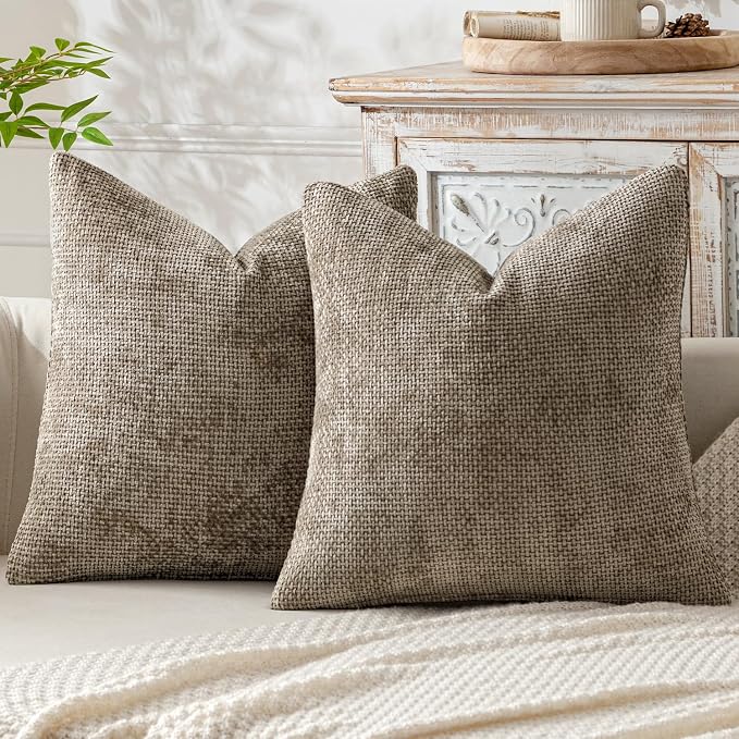MIULEE Pack of 2 Euro Sham Pillow Covers 24x24 Inch Neutral Khaki Modern Boho by MIULEE