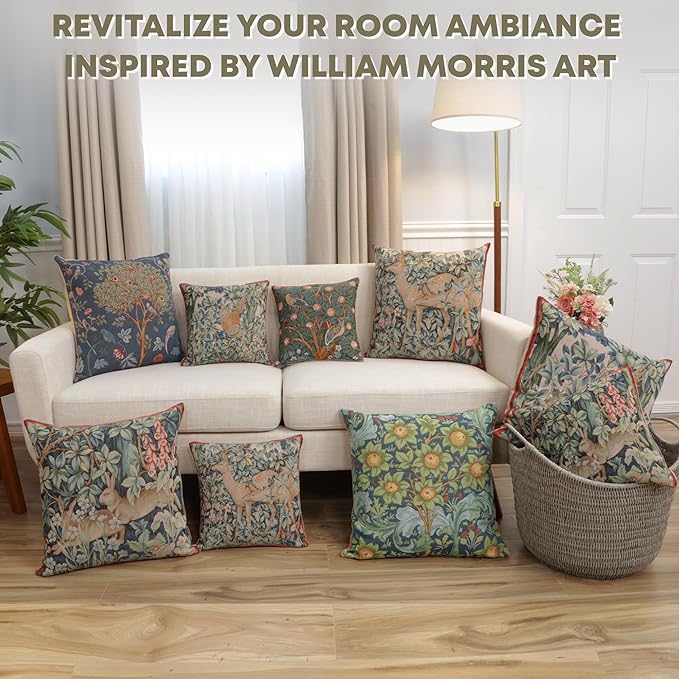 Charlotte Home Furnishings Decorative Tapestry Pillow Cover 19x19 in, Blue Tree Couch Throw Pillow Cover, French Country Square Cushion Cases for Living Room Home Decor, Soft Cotton Jacquard Woven