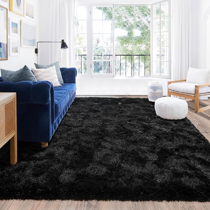 Black Rug for Bedroom, Soft Shaggy Modern Shag 4x6 Area Rugs for Living Room - Image 2