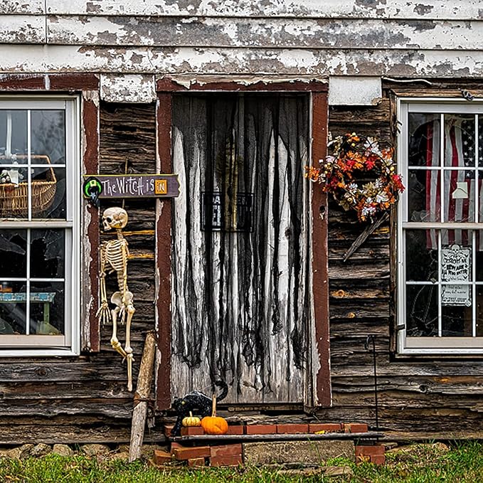 Sfcddtlg 4 Pcs Halloween Black Doorway Curtain- 65 x 39 Inch Creepy Door Curtain Decorations- Scary Spooky Cloth for Halloween Party Haunted House Decoration