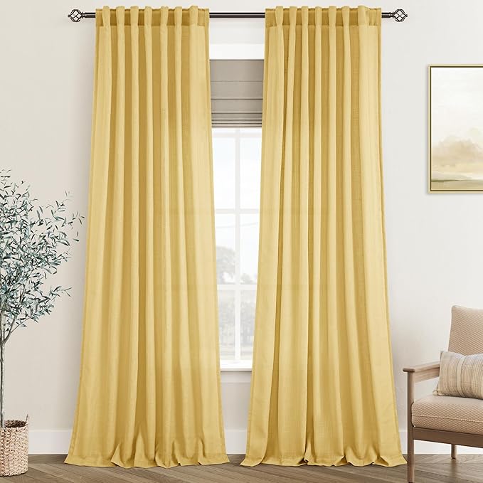 Gold Curtains for Living Room Back Tab Modern Farmhouse Semi Sheer Curtains 90 by Jolilight