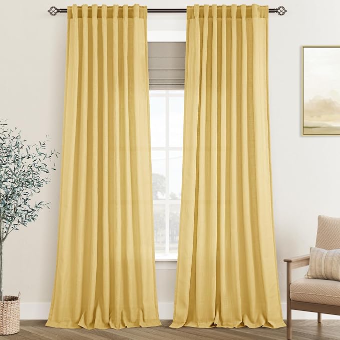 Gold Curtains for Living Room Back Tab Modern Farmhouse Semi Sheer Curtains 108 by Jolilight