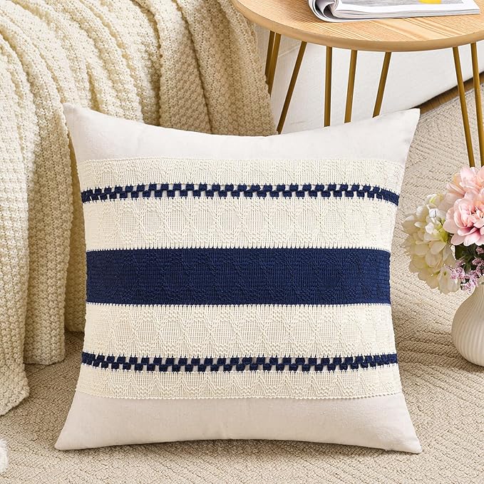 Fancy Homi Set of 1 Navy Blue Decorative Throw Pillow Covers 18x18 Inch by Fancy+Homi