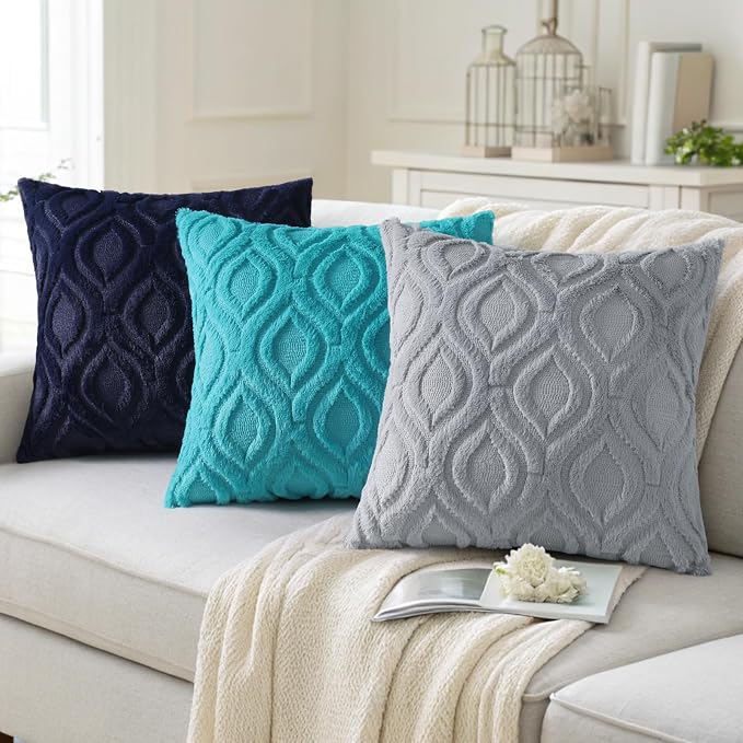 decorUhome Throw Pillow Covers 12x20 Inch Set of 2, Soft Plush Faux Wool Grey - Image 4