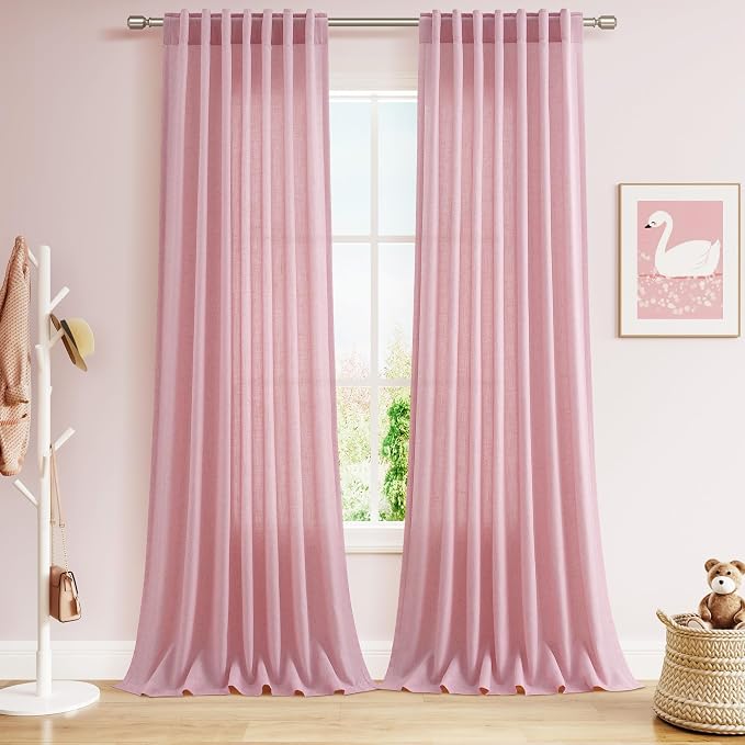 Nanspring Rose Linen Curtains 102 Inches Long 2 Panel Set Back Tab Rod Pocket by Nanspring
