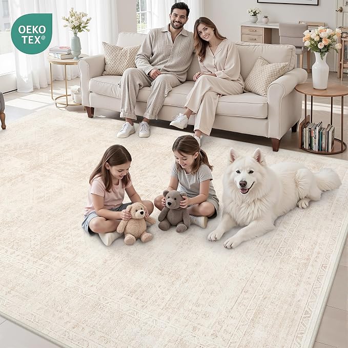 8x10 Area Rugs Living Room: Bedroom Neutral Washable Carpet Beige | Large - Image 7