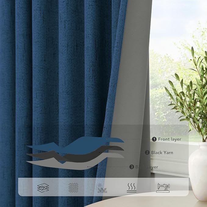 Navy Blue Short Blackout Curtains 54 Inch Length 2 Panels - Image 4