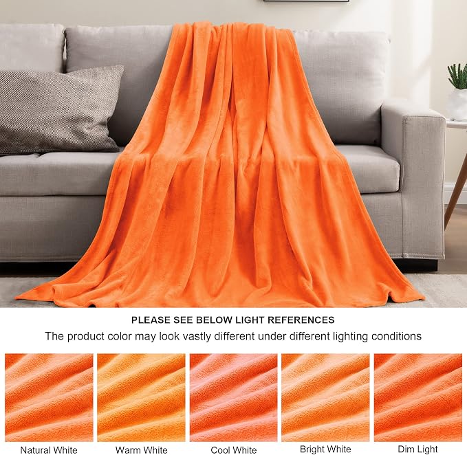 BEDELITE Orange Throw Blanket for Couch & Bed, Luxury Plush Cozy Fleece Blanket - Image 5