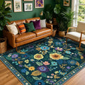 RELEANY Floral Washable 5x7 Area Rugs Teal/Purple | Flower Carpet Print Boho by RELEANY