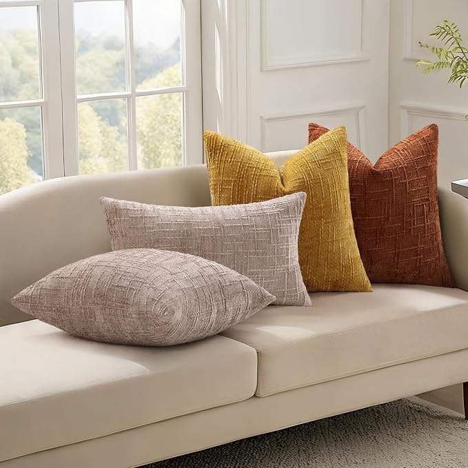 decorUhome Light Brown Chenille Euro Sham Throw Pillow Covers 24x24 Set of 2 - Image 7