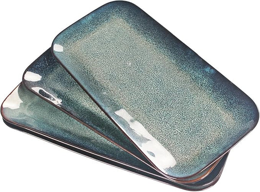 Serving Platters Set of 4, Rectangular Serving Plates, Serving Trays for Entertaining Party, Microwave,Oven,Dishwasher Safe,Kitchen Dinnerware, Blue reactive glaze 12.7 Inch