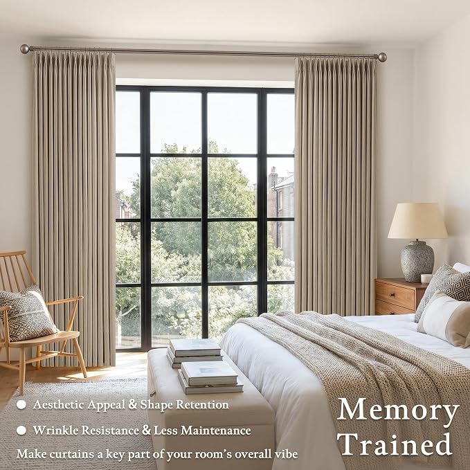 Camel Tan 105 Inch Linen Pinch Pleat Semi Sheer Curtains 50Wx105L 2 Panels | - Image 4