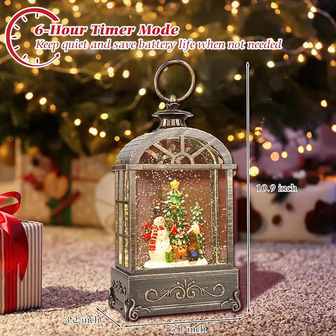 Christmas Snow Globes Lantern,Musical Snow Globes,Christmas Decorations Indoor for Home,Battery Or USB Powered,with 6 Hour Timer,Christmas Lantern for Festival Decoration,Snowman Child