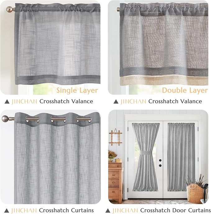 jinchan Linen Valance for Farmhouse Living Room Windows 16 Inch Gray Slubbed - Image 7