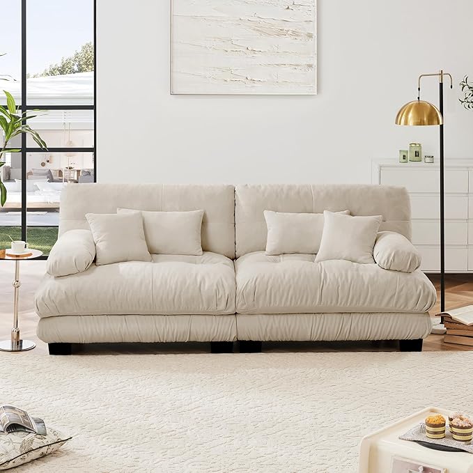 Modular Sectional Sofa, 2 Seater Cloud Couch Small Couches for Small Spaces, Modern Deep Seat Couch, Home Sofa Living Room Oversized Loveseat with Bolster Armrests 4 Pillows