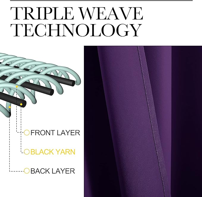 NICETOWN Royal Purple Blackout Curtains 120 inches Length - Image 3
